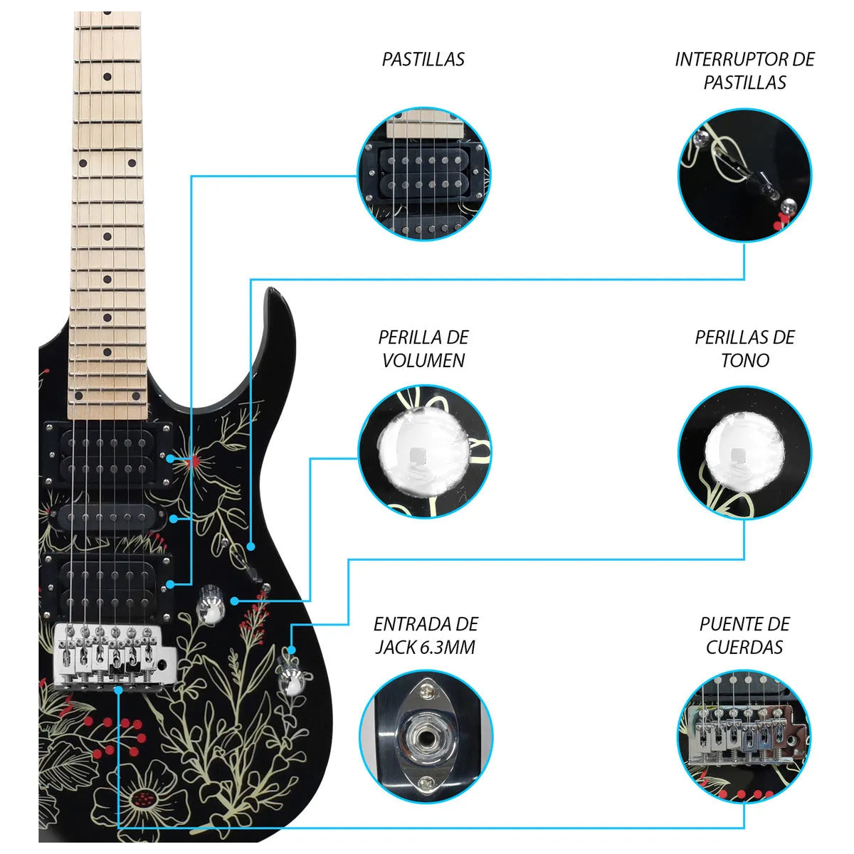Paquete Guitarra Electrica Jethro Series By Steelpro 070-sk Color Flowers Material Del Diapasón Maple Orientación De La Mano Diestro