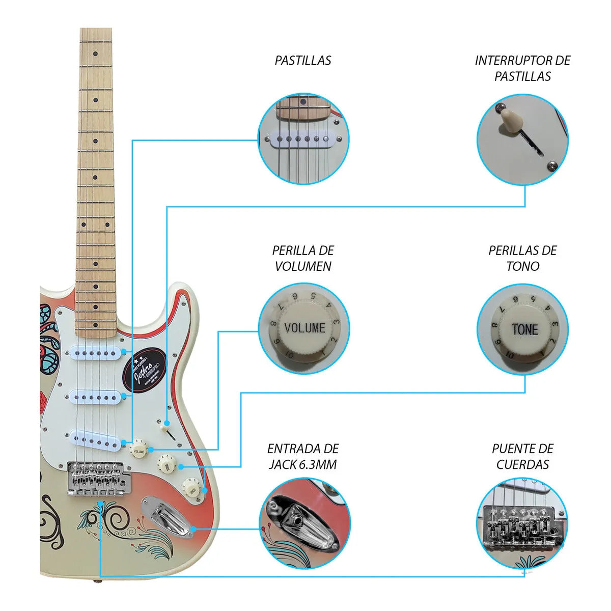 Paquete Guitarra Electrica Jethro Series By Steelpro 077-sk Color Ivory Jh Material Del Diapasón Maple Orientación De La Mano Diestro