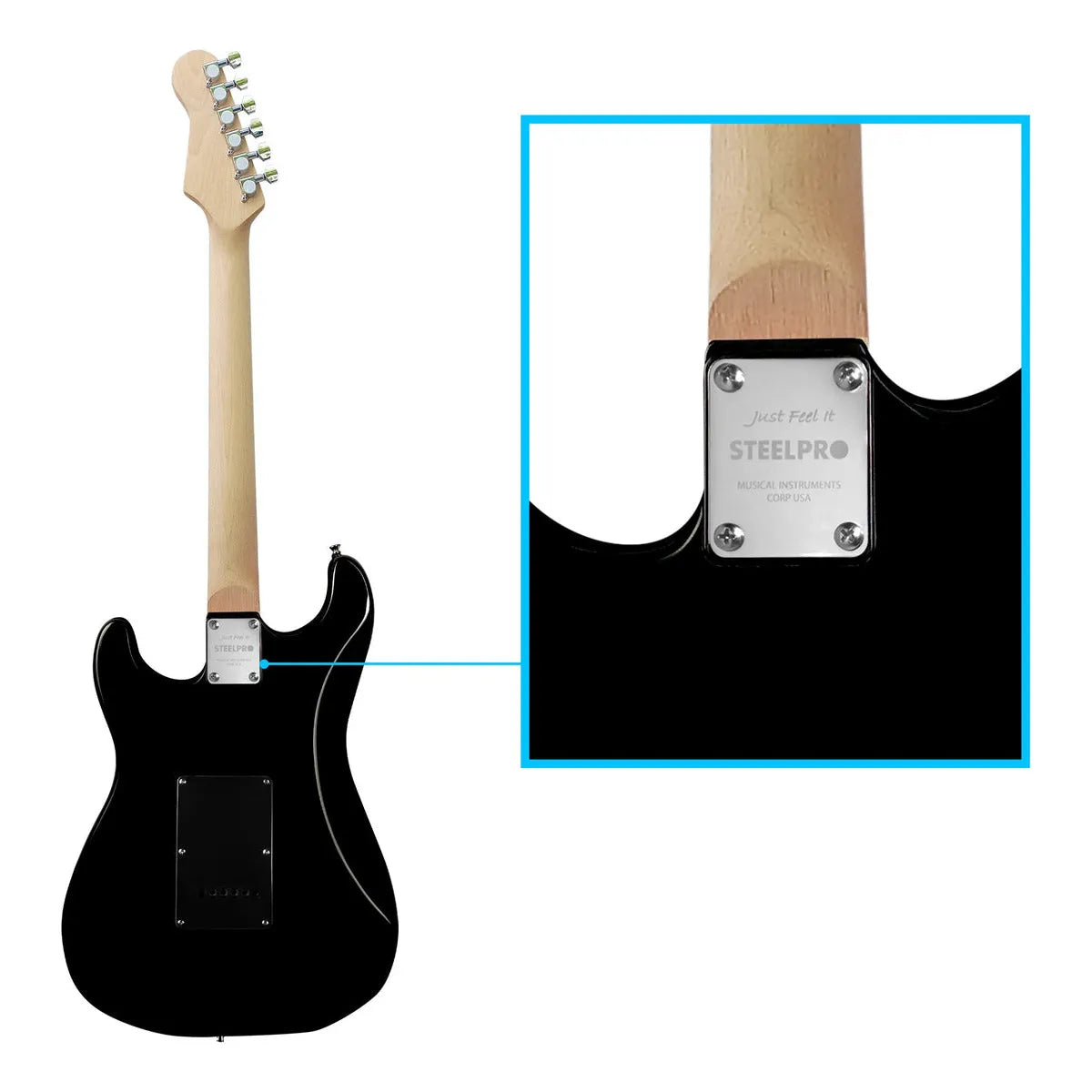 Paquete Guitarra Electrica Jethro Series By Steelpro 078-sk Color Negro Material Del Diapasón Alamo Negro Orientación De La Mano Diestro