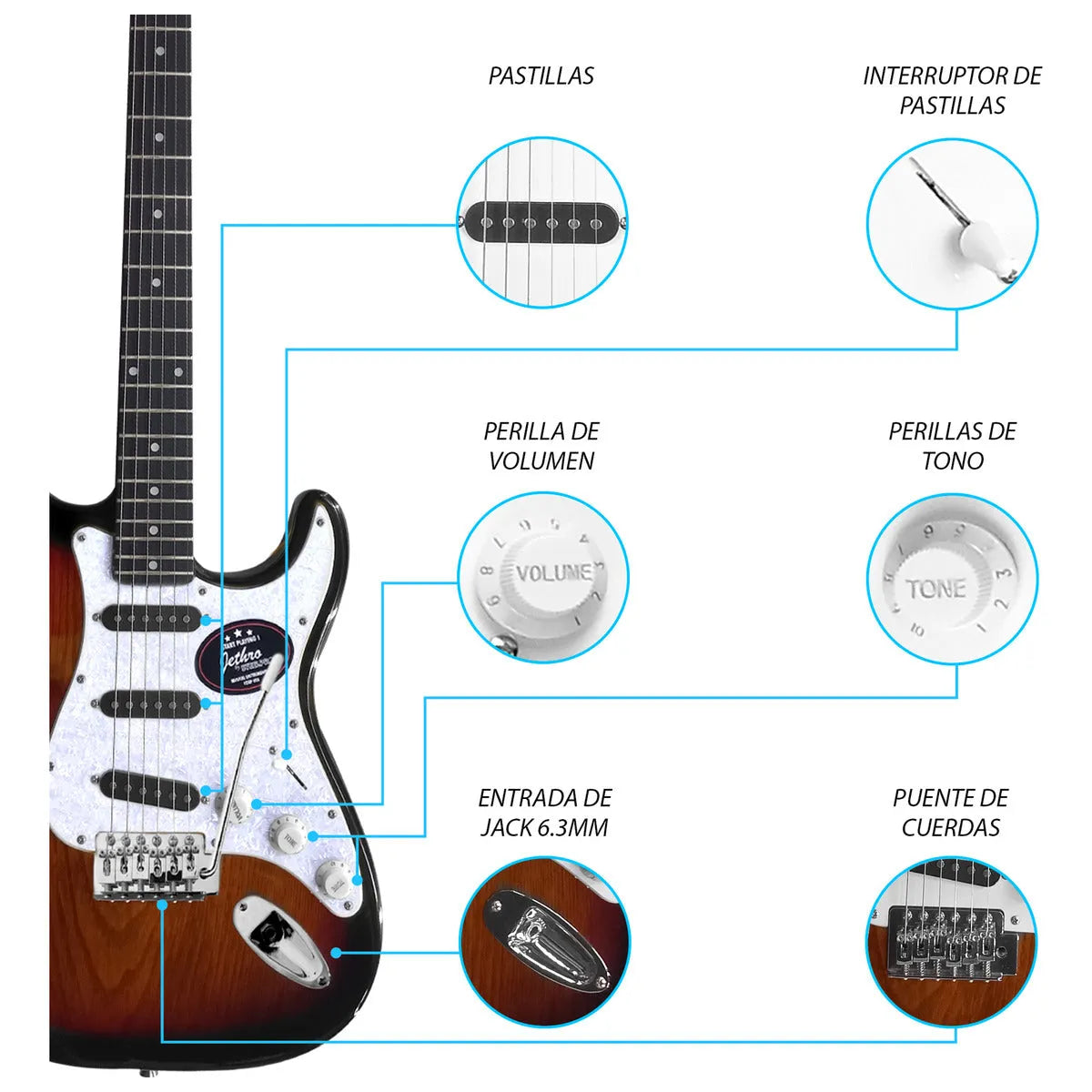 Paquete Guitarra Electrica Jethro Series By steelpro 021 Color 3-tone Sunburst Orientación De La Mano Diestro