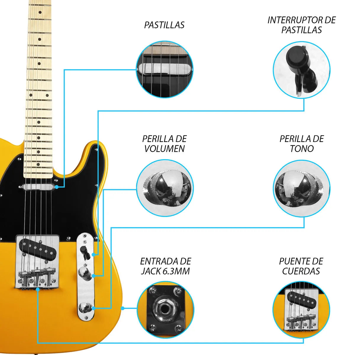 Paquete Guitarra Electrica Jethro Series By steelpro 027 Color Amarillo