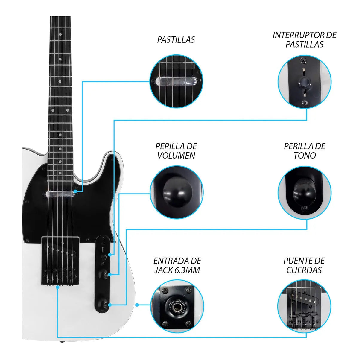 Paquete Guitarra Electrica Series Jethro By Steelpro 048-sk Color Blanco Material Del Diapasón Maple Orientación De La Mano Diestro