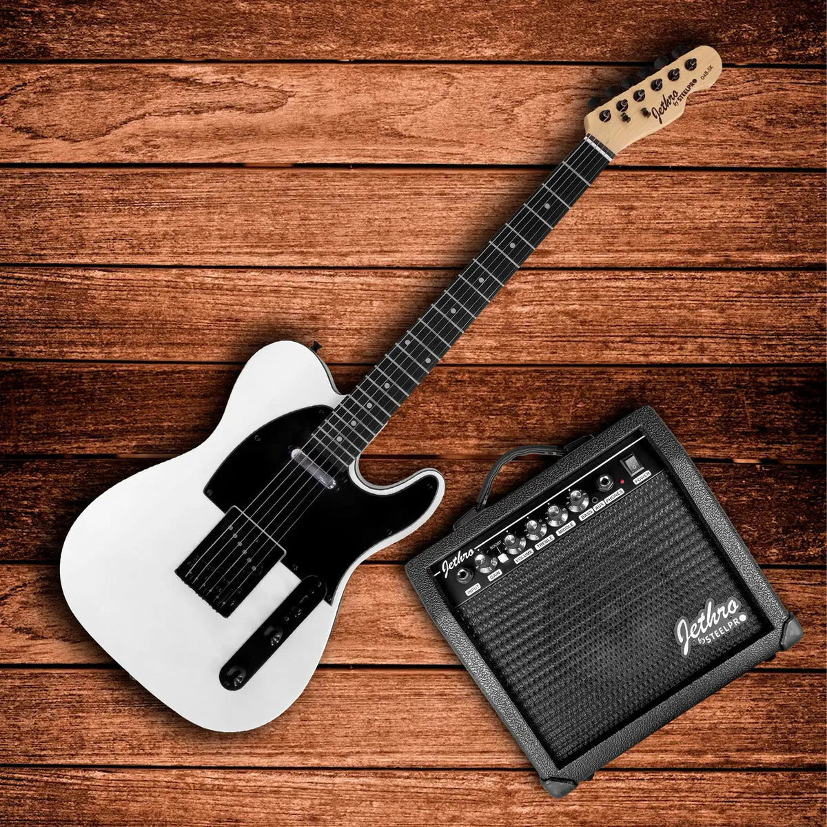 Paquete Guitarra Electrica Series Jethro By Steelpro 048-sk Color Blanco Material Del Diapasón Maple Orientación De La Mano Diestro