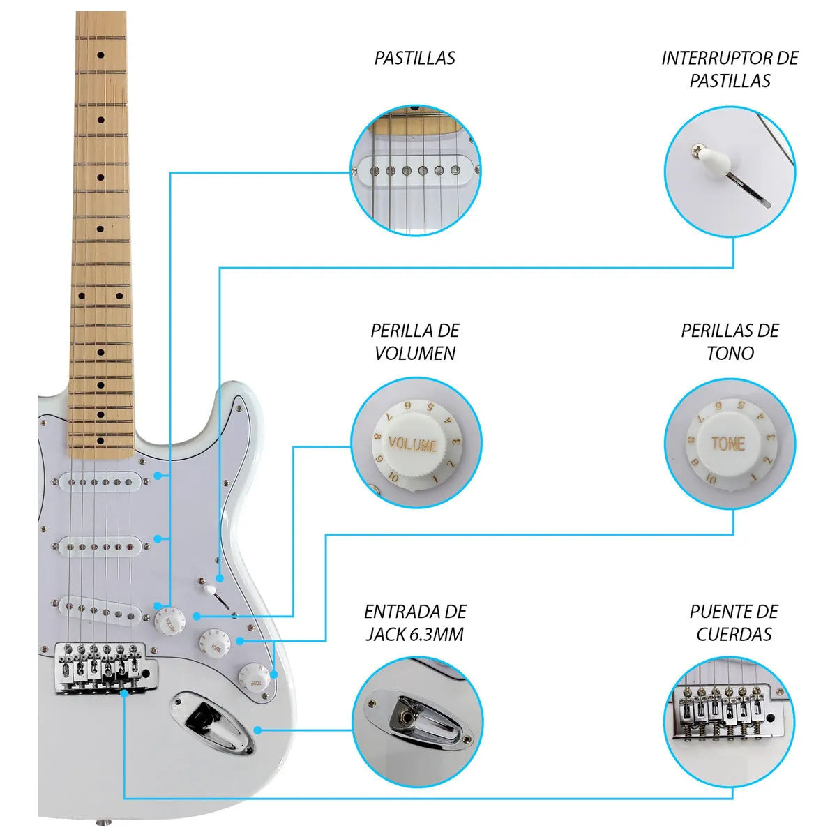 Paquete Guitarra Electrica Series Jethro By Steelpro 049-sk Color Blanco Material Del Diapasón Maple Orientación De La Mano Diestro