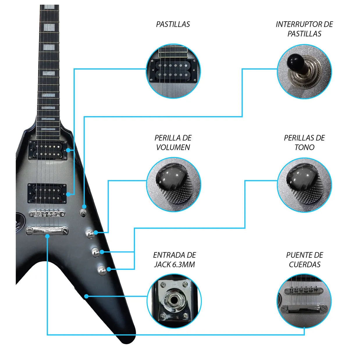 Paquete Guitarra Electrica Series Jethro By Steelpro 056-sk Color Silver Burst Diapasón De Alamo Laminado Negr