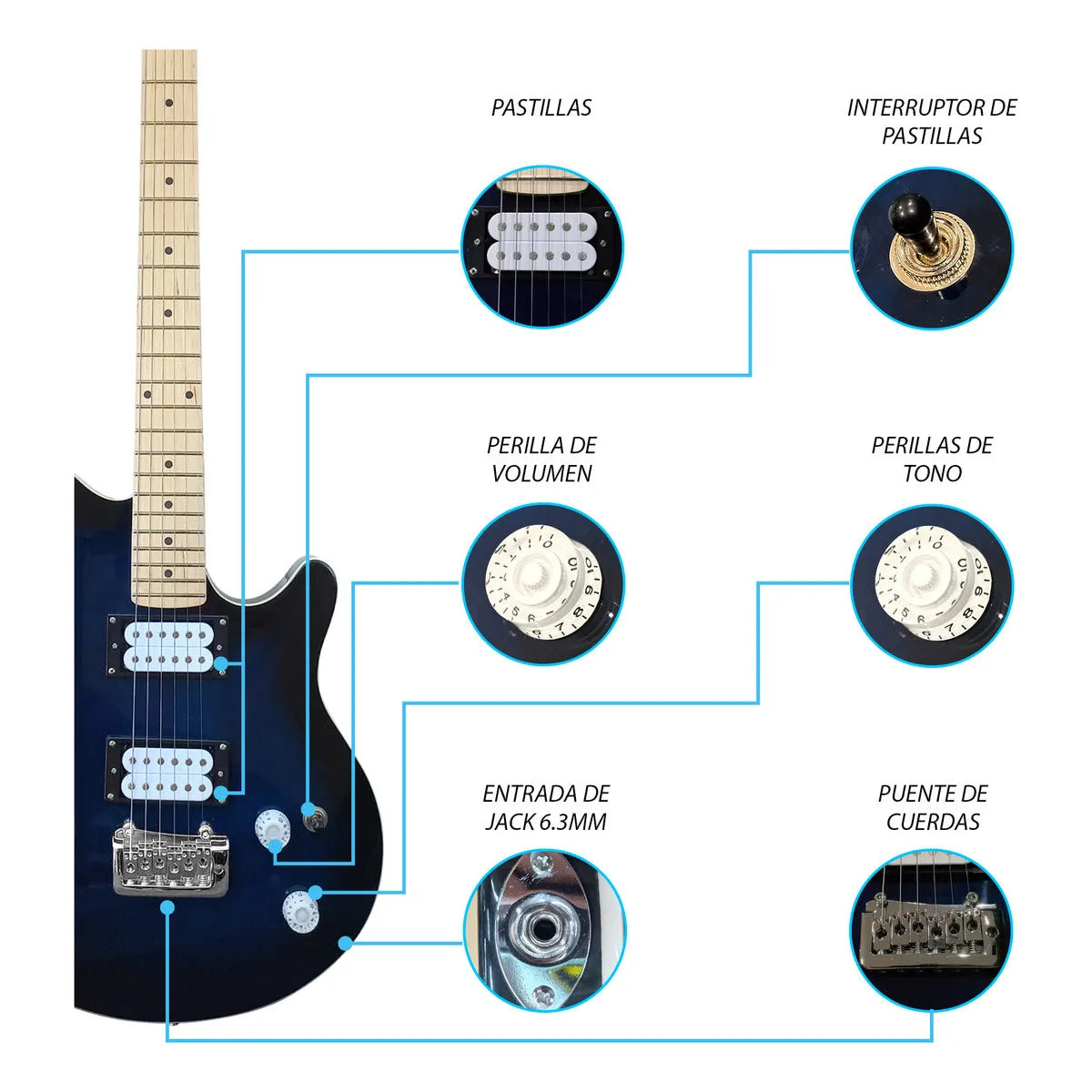 Paquete Guitarra Electrica Series Jethro By Steelpro 058-sk Color Flamed Blue Burst Material Del Diapasón Maple Orientación De La Mano Diestro