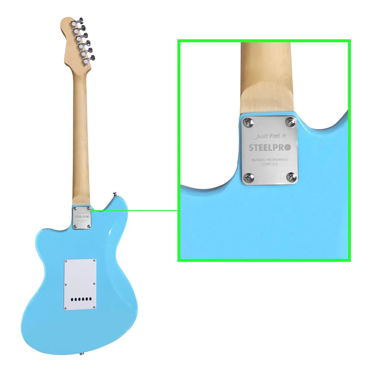 Paquete Guitarra Electrica Series Jethro By Steelpro 059 Color Sky Blue Diapasón De Álamo Laminado Para Diestro