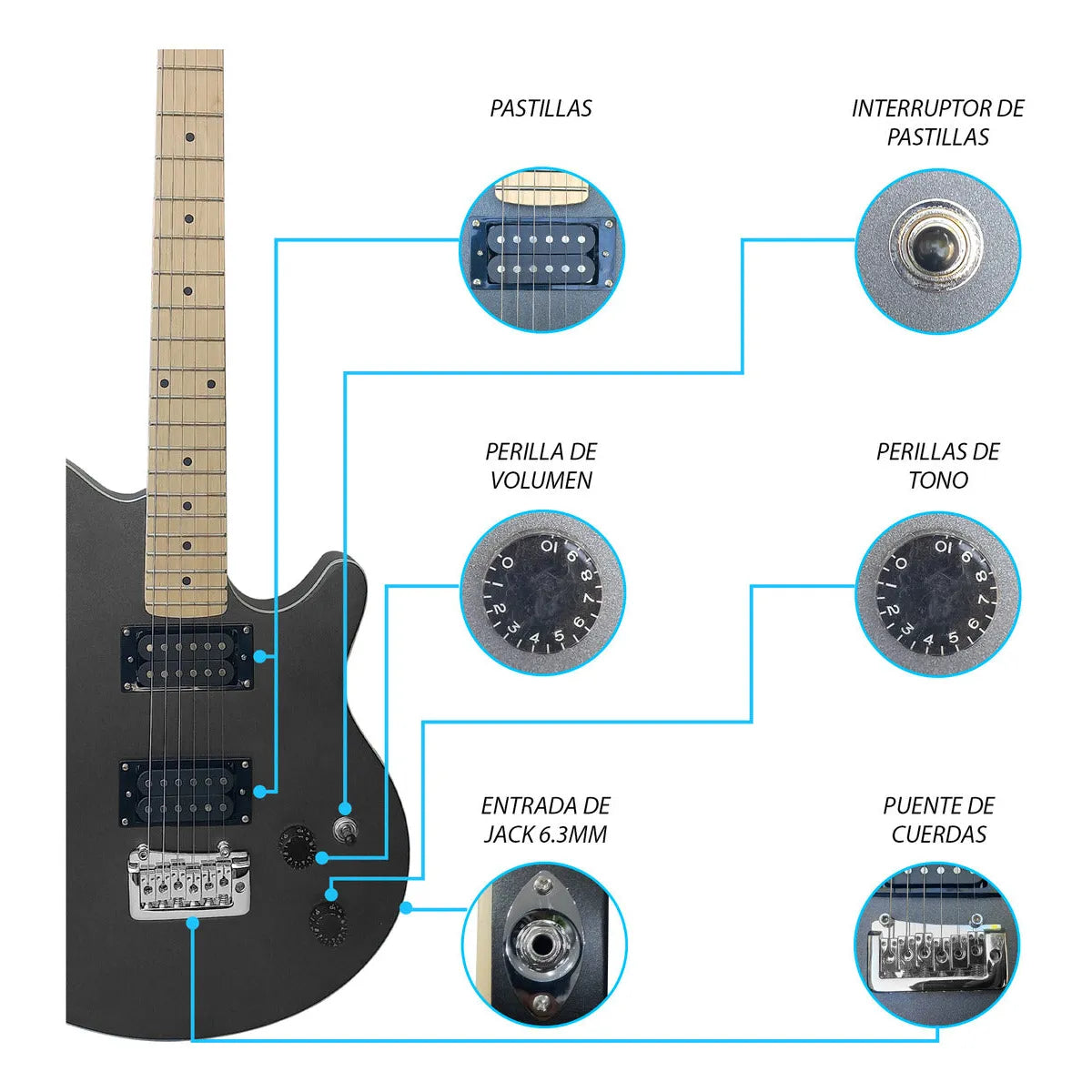 Paquete Guitarra Electrica Series Jethro By Steelpro 062-sk Color Black Satin Silver Powder Material Del Diapasón Maple Orientación De La Mano Diestro