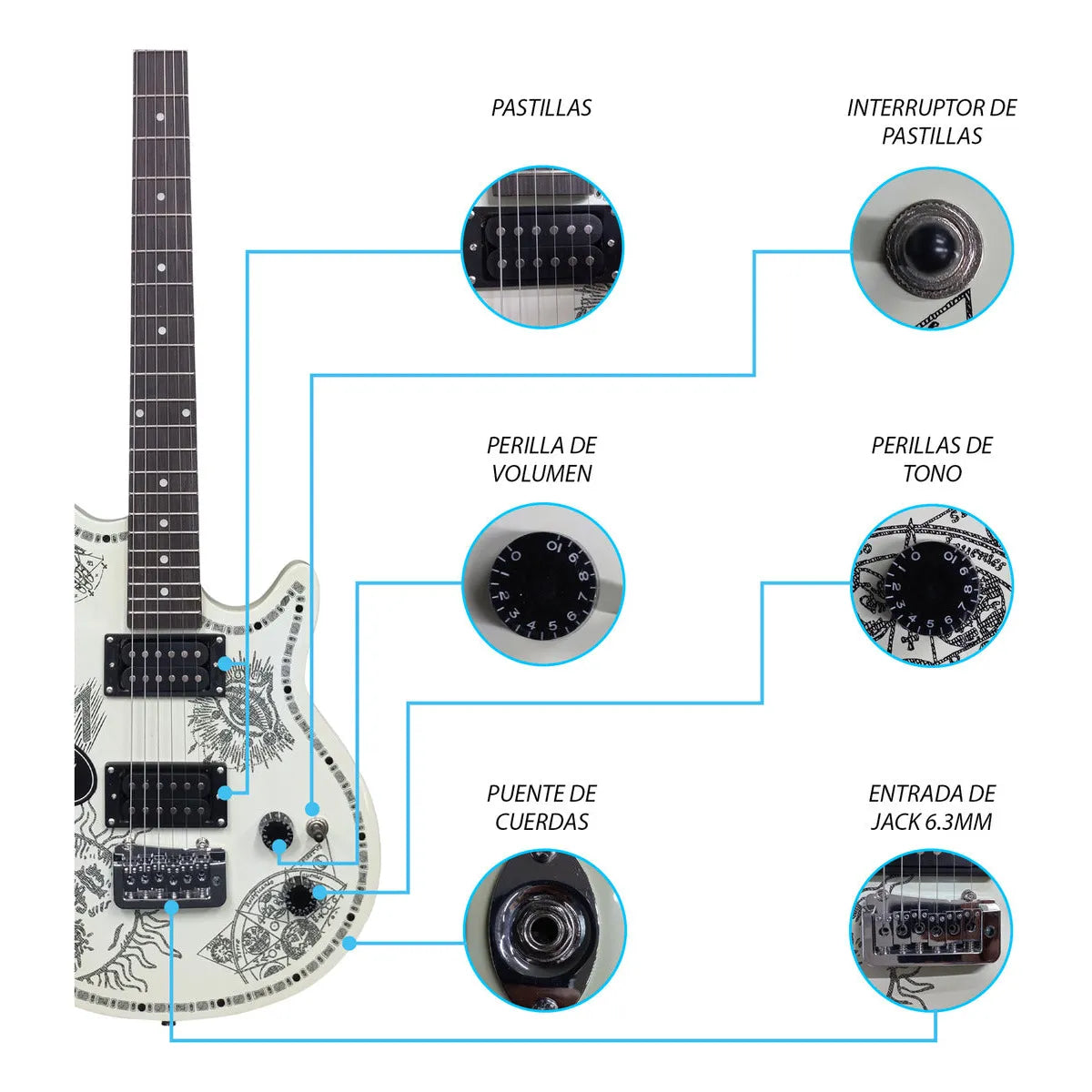 Paquete Guitarra Electrica Series Jethro By Steelpro 067-sk Color Tattoo Orientación De La Mano Diestro