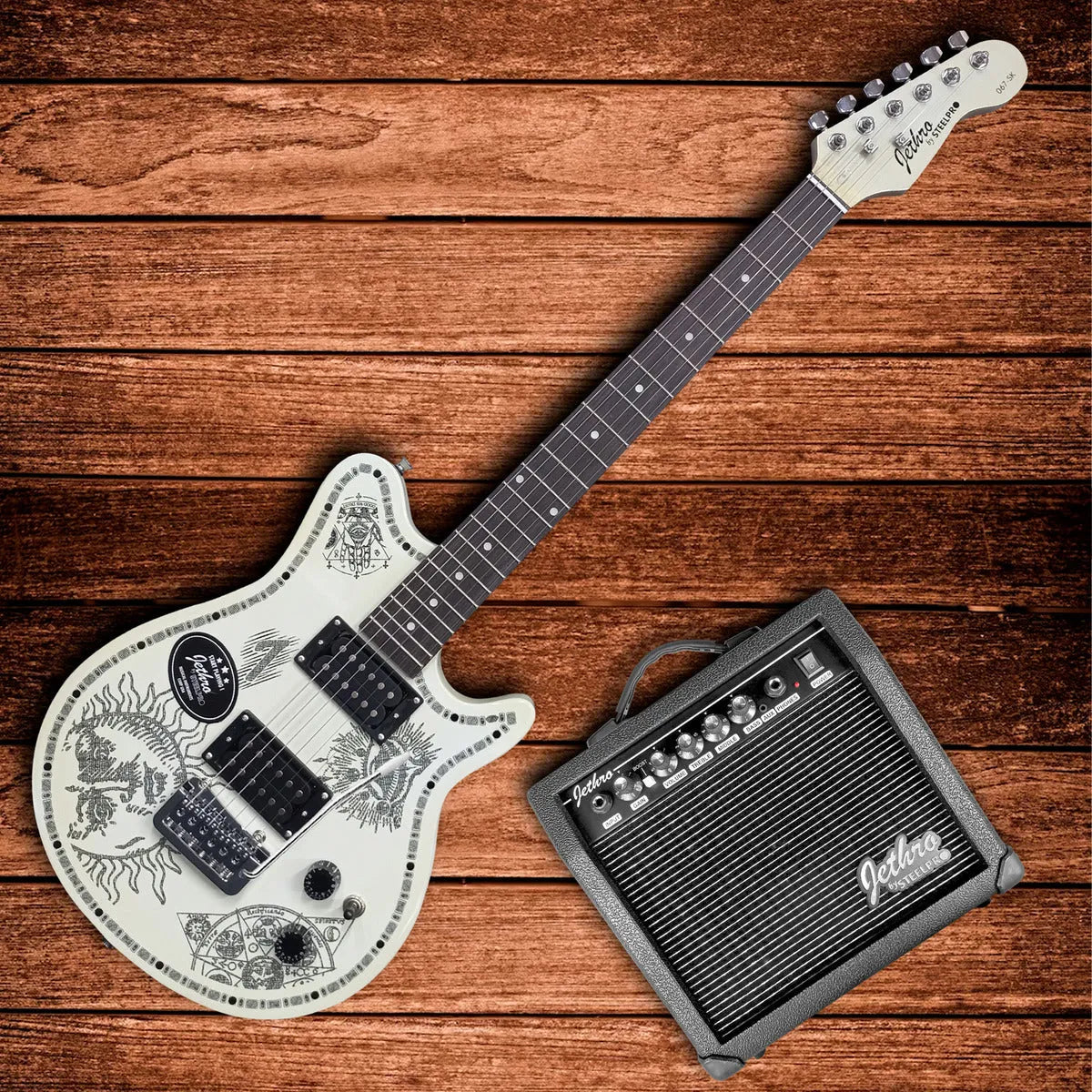 Paquete Guitarra Electrica Series Jethro By Steelpro 067-sk Color Tattoo Orientación De La Mano Diestro