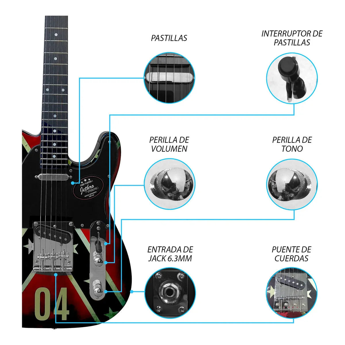 Paquete Guitarra Electrica Series Jethro By Steelpro 072-sk Color Confederate Flag Material Del Diapasón Negro Laminado Orientación De La Mano Diestro