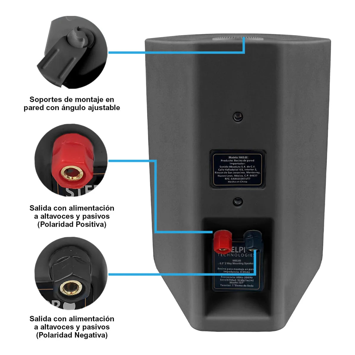 Par Bocina Bafle Ambiental Reja Anticorrosión 6.5 Steelpro Kit-baflex2 Color Negro