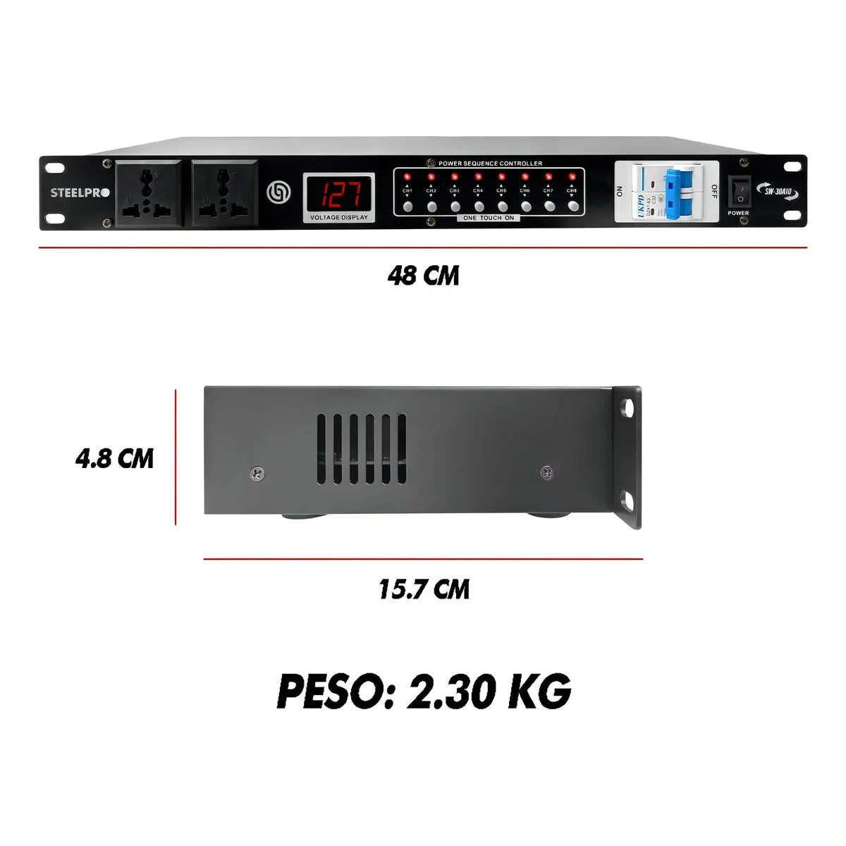 Rack Multicontacto 10enchufes Supresor De Picos 32a Steelpro Color Negro