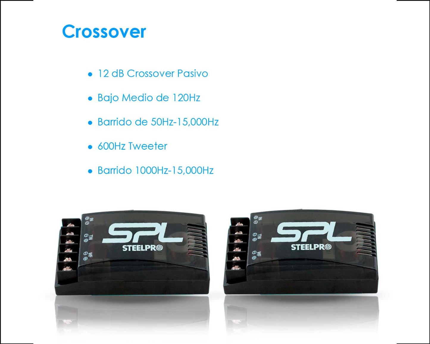 SPL-65X Open Show Kit Componentes 6.5" 2 Vías 400W RMS 800W MAX Medios + Tweeter Alta Sensibilidad Car Audio Steelpro