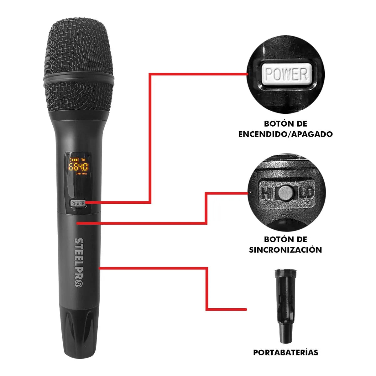 Set Profesional 2 Micrófonos Inalámbricos Uhf 70m Steelpro Color Negro