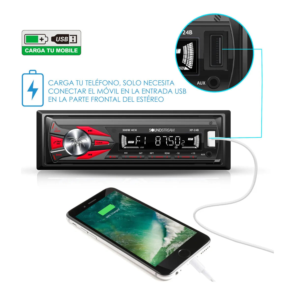 Soundstream Vm Xp-24b Autoestéreo Para Auto Con Usb Y Bluetooth