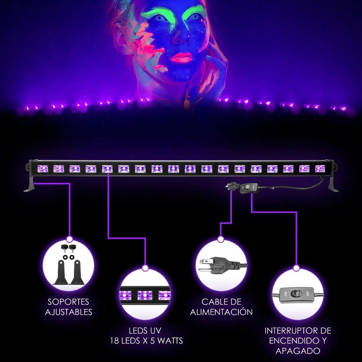 Steelpro - Barra Led 18x5 Watts Uv Efecto Neon Uv185bar, Dj