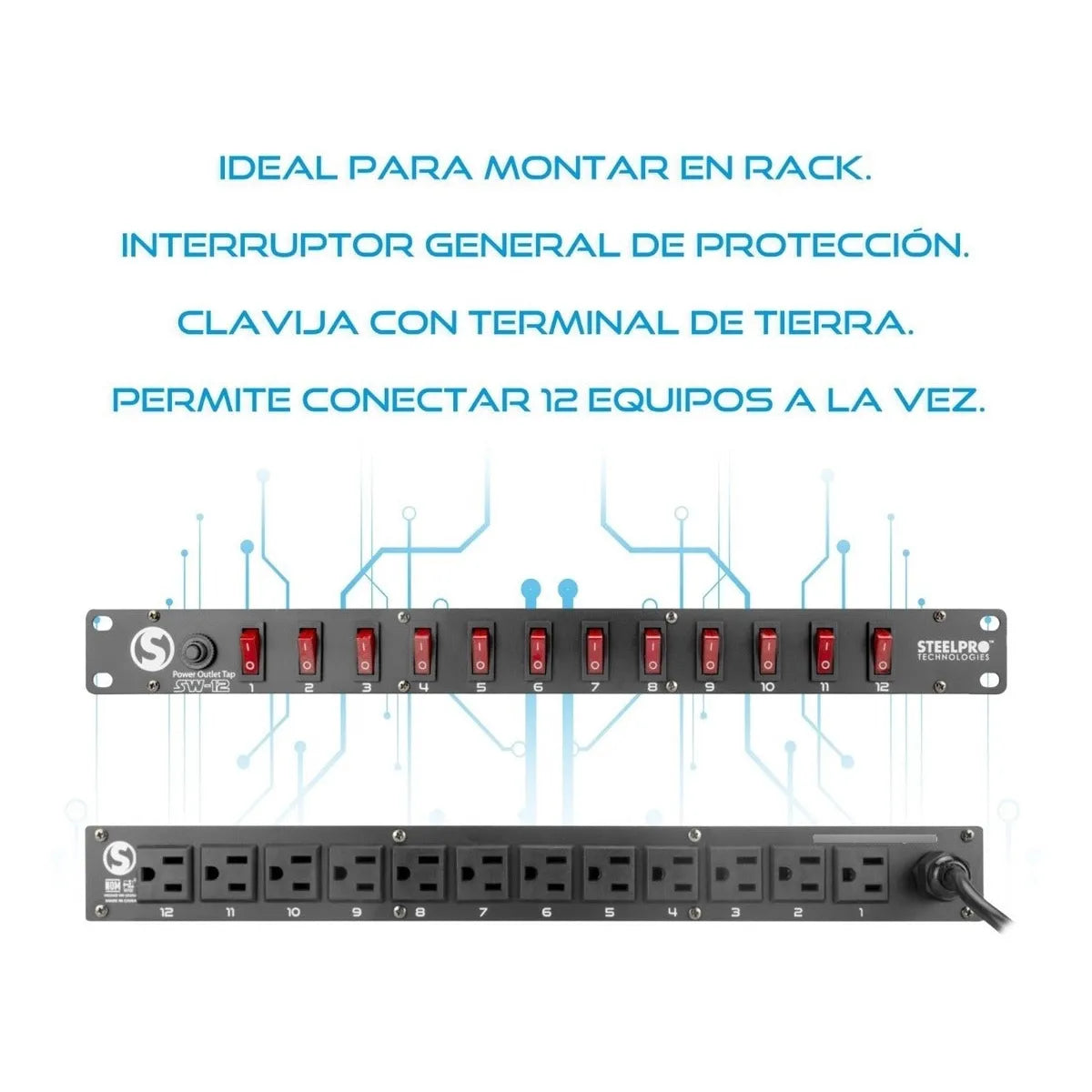 Steelpro - Barra Multicontacto 12 Interruptores - 127v Sw-12