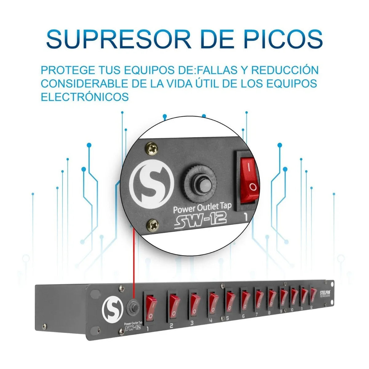 Steelpro - Barra Multicontacto 12 Interruptores - 127v Sw-12