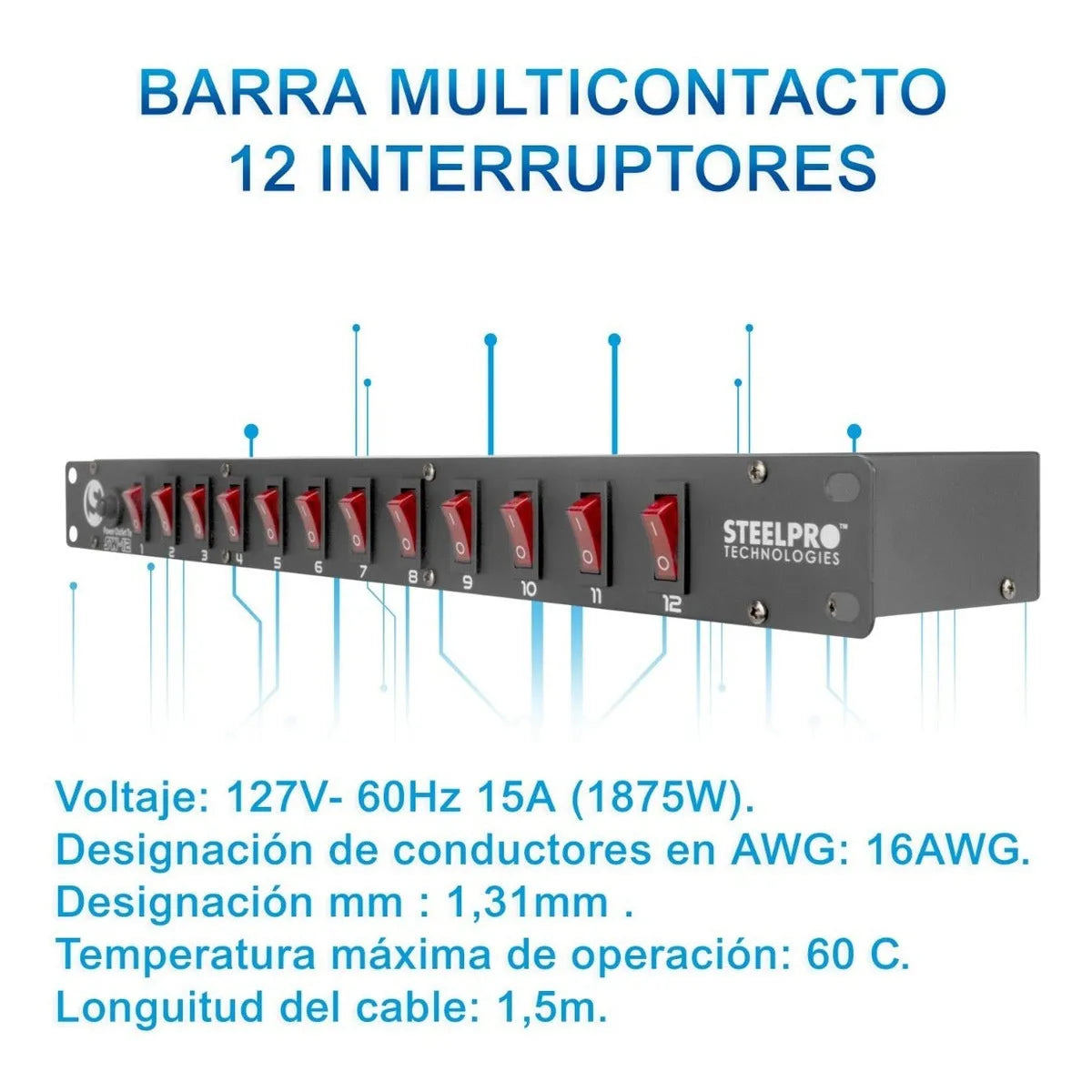 Steelpro - Barra Multicontacto 12 Interruptores - 127v Sw-12