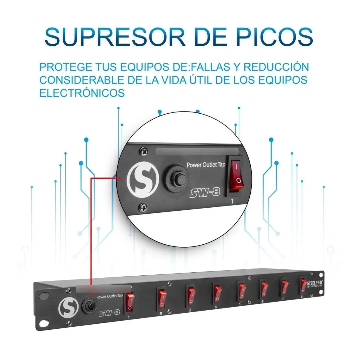 Steelpro - Barra Multicontacto 8 Interruptores - 127v Sw-8