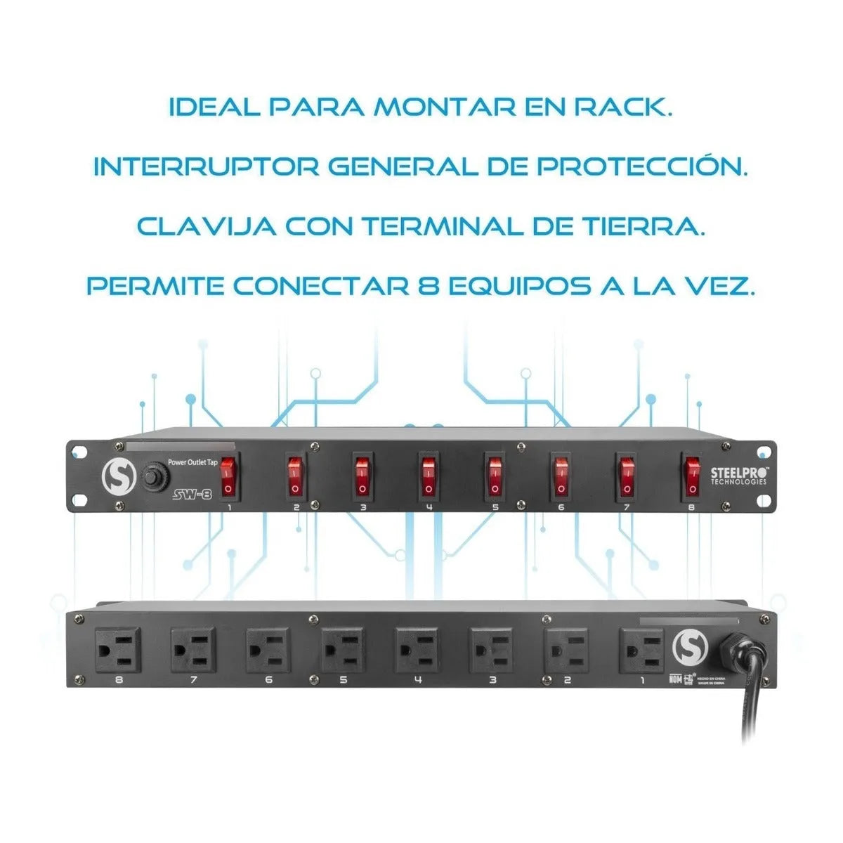 Steelpro - Barra Multicontacto 8 Interruptores - 127v Sw-8