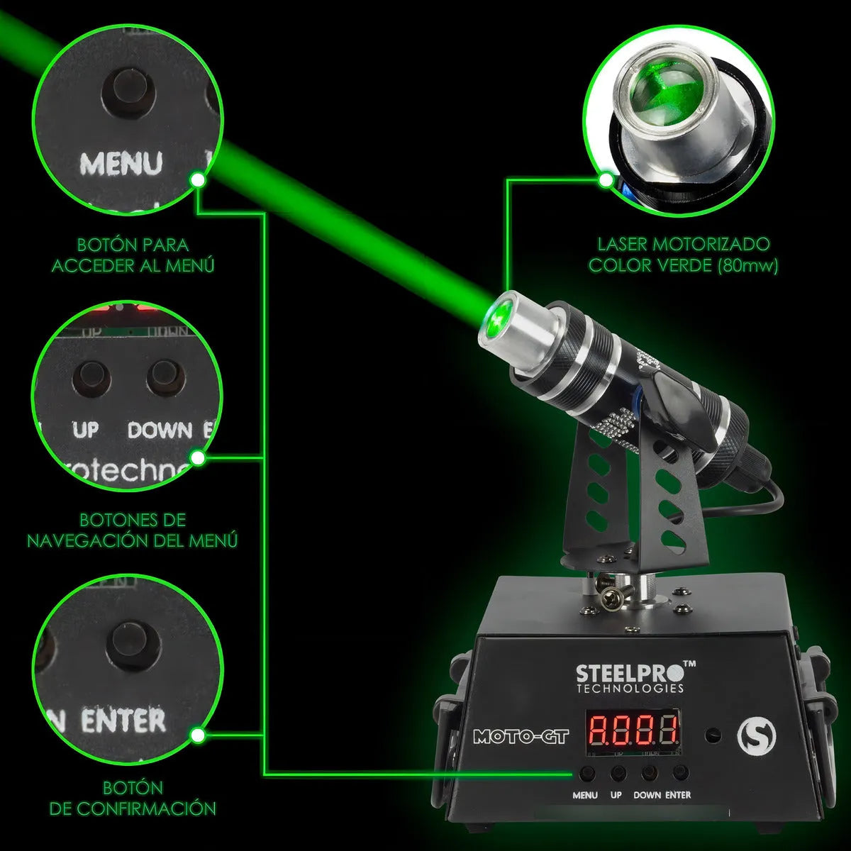 Steelpro - Laser Verde 80mw - Motorizado - Dmx - Moto-gt