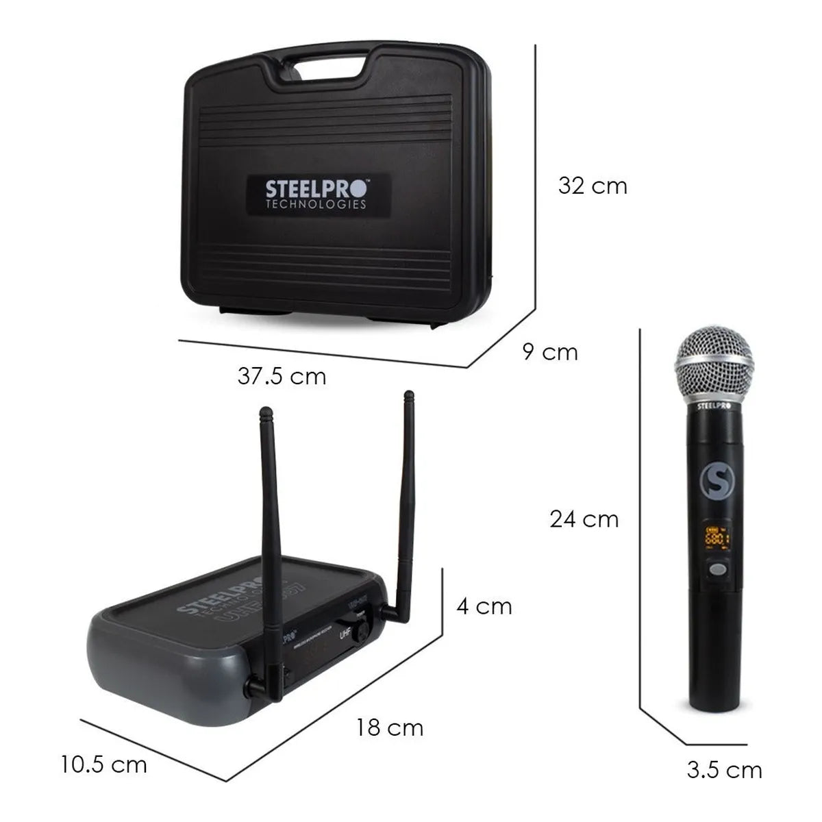 Steelpro - Micrófono Profesional - Inalambrico - Uhf-607 Color Negro