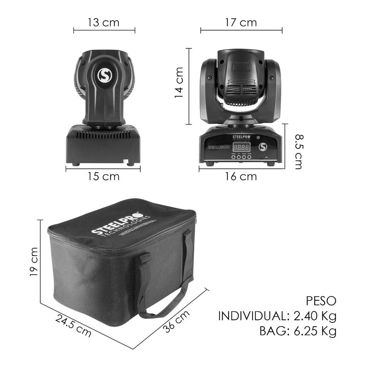 Steelpro Bag Con 2 Cabezas Móvil Led Beam 1x60watts, Rgbw