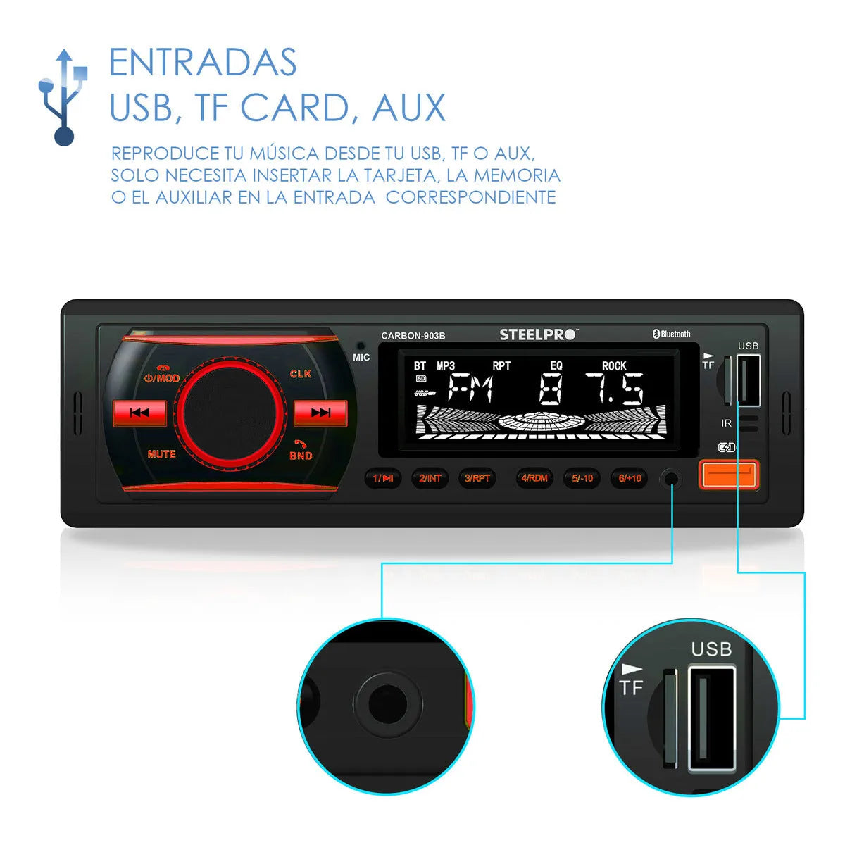 Steelpro Kit Autoestereo Bluetooth Bocina 6x9 Y Bocinas 6.5