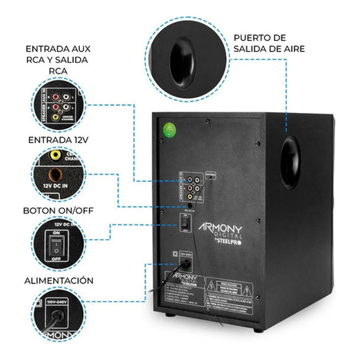 Steelpro Minicomponente Home Theater 8,000 W - Armony - b3.1 Color Negro Potencia Rms 475 W
