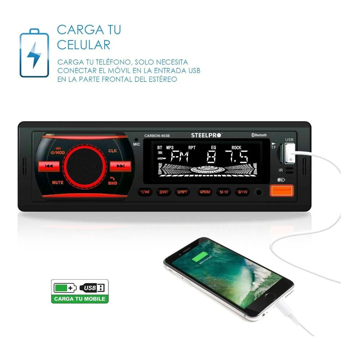 Steelpro Technologies Carbon-903b Autoestereo Bluetooth Usb Multicolor