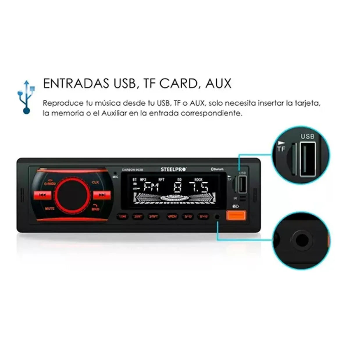 Steelpro Technologies Carbon-903b Autoestereo Bluetooth Usb Multicolor