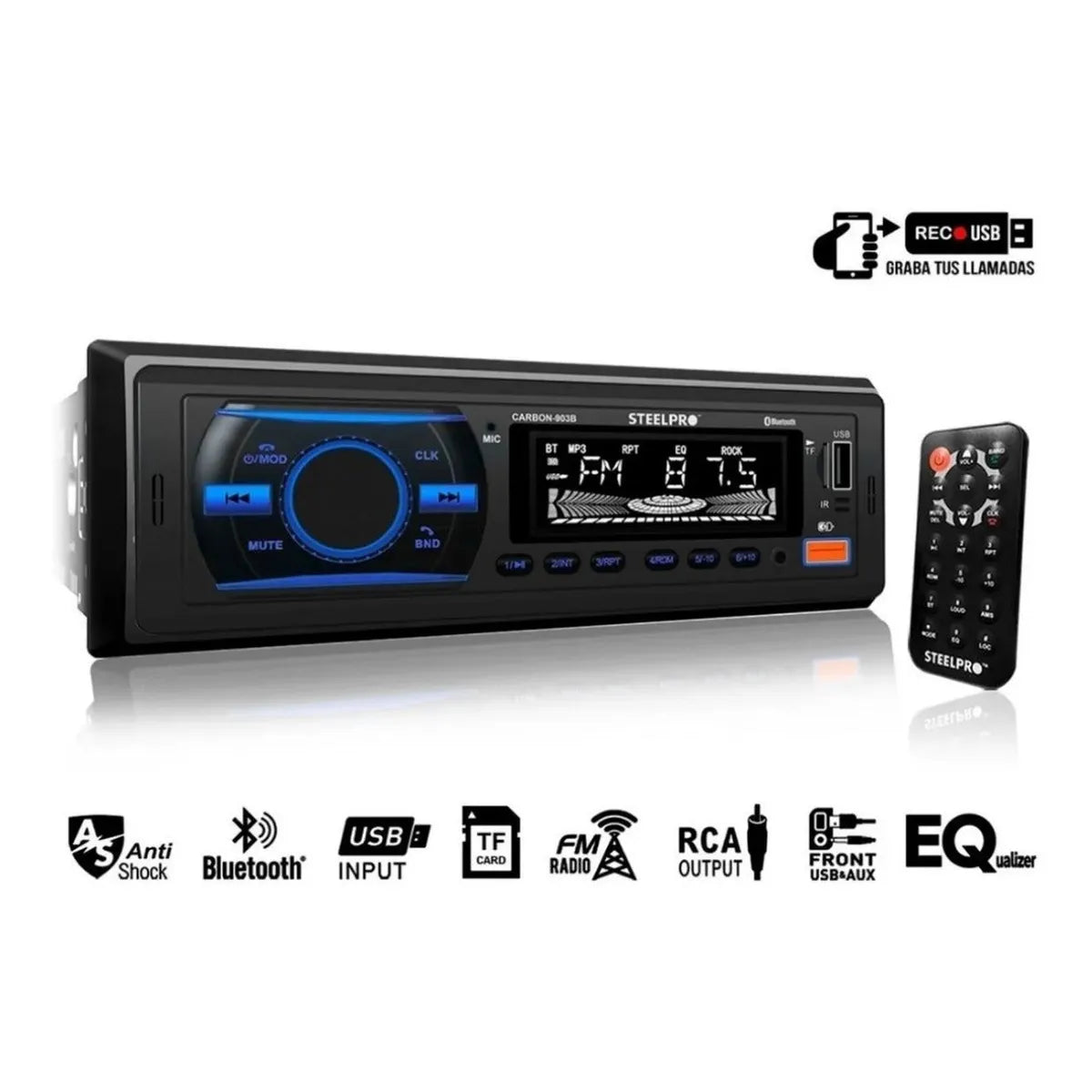 Steelpro Technologies Carbon-903b Autoestereo Bluetooth Usb Multicolor