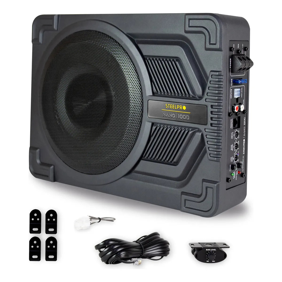 Subwoofer 10puLG Amplificado Steelpro Nano1000 1000w Color Negro