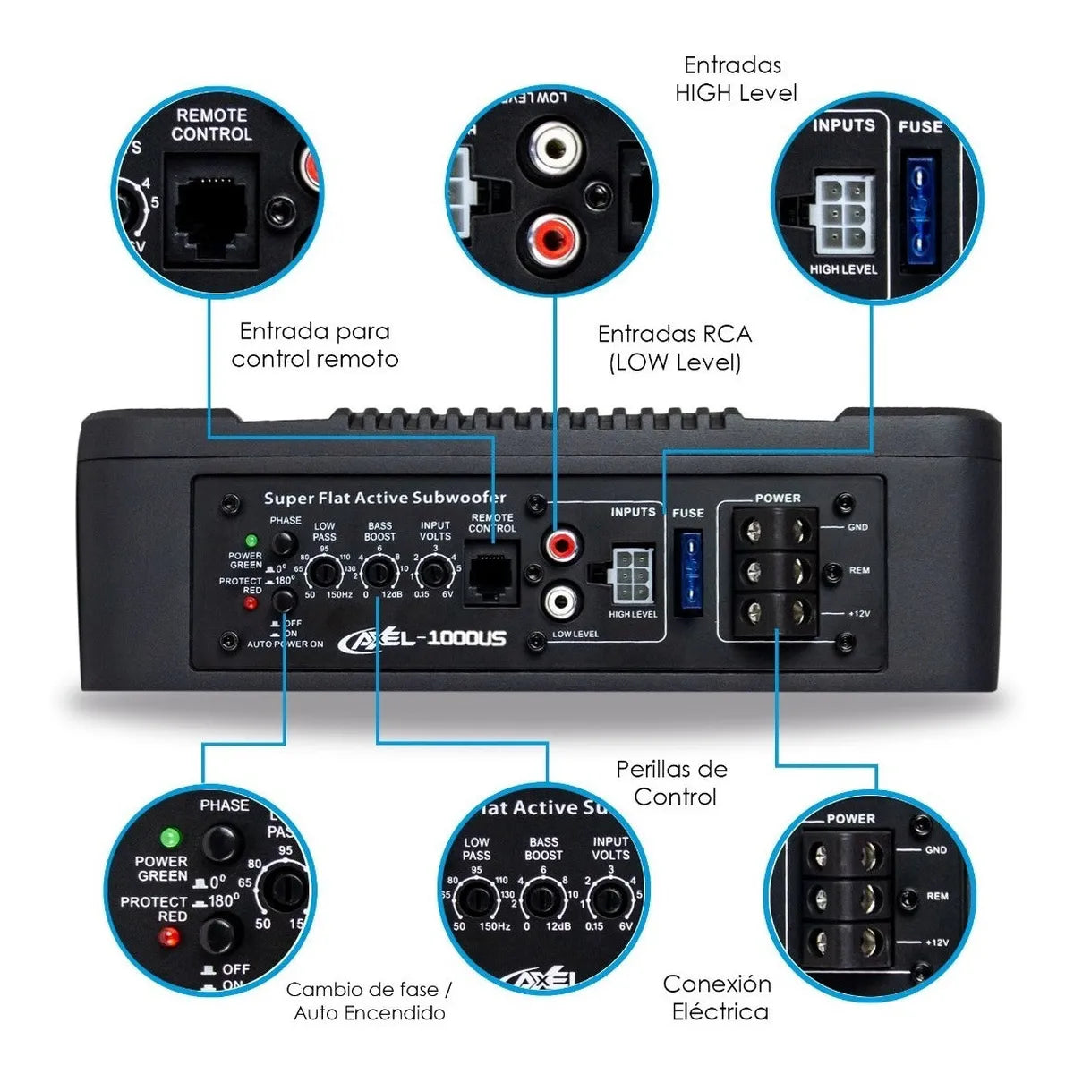 Subwoofer Amplificado 10' Axel By Steelpro + Kit De Cables