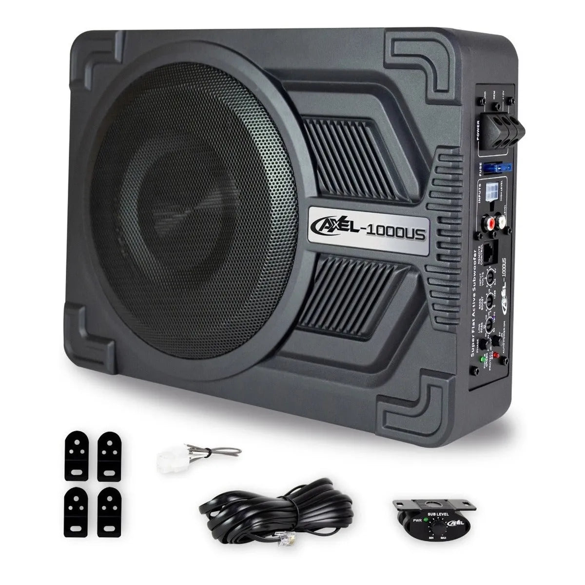 Subwoofer Amplificado 10' Axel By Steelpro + Kit De Cables