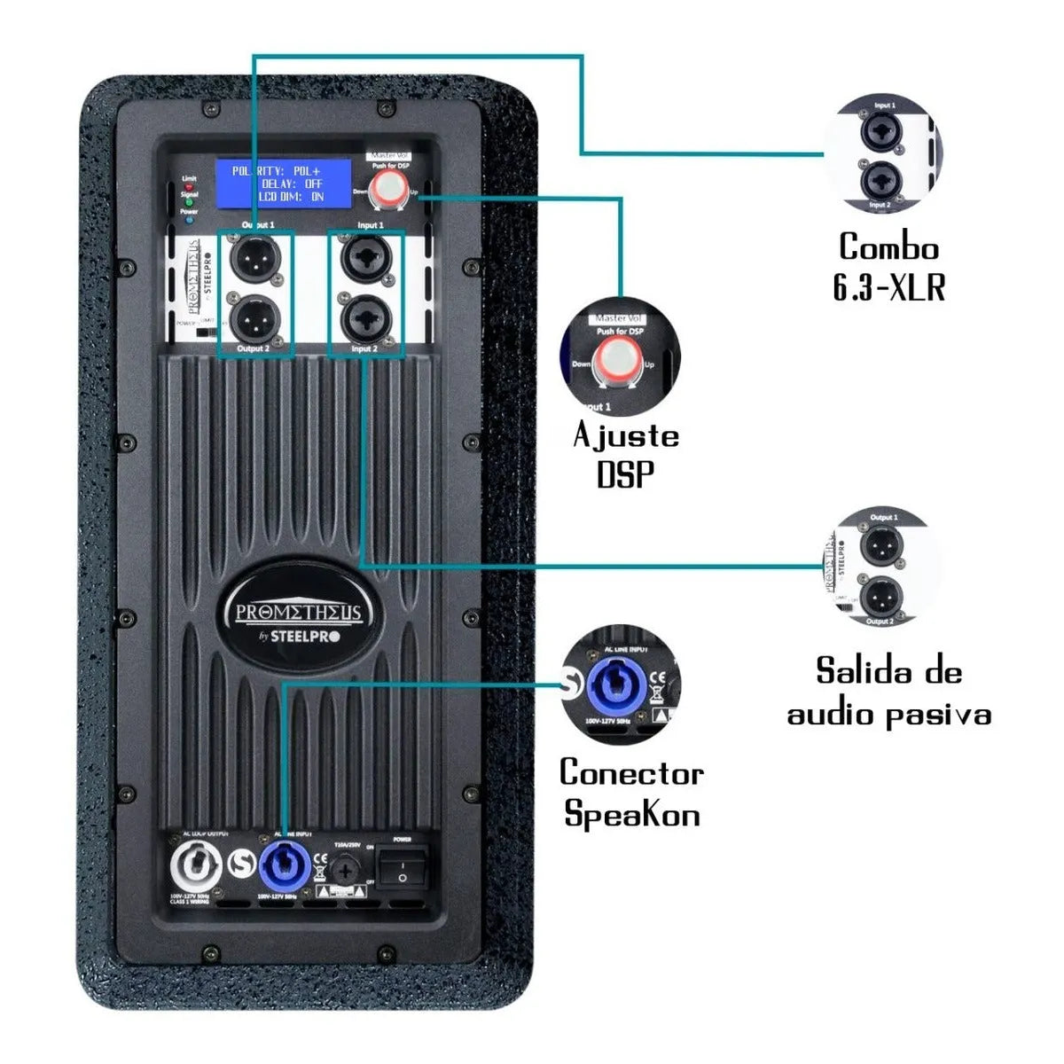 Subwoofer Amplificado Doble 18 Dsp 800w Prometheus Steelpro Color Negro