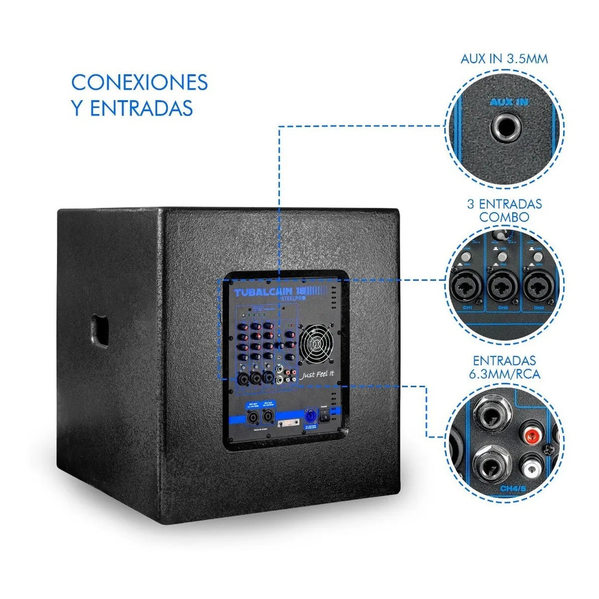 Subwoofer Profesional 3 Vías Tubalcain 18 Steelpro 1600w Color Negro