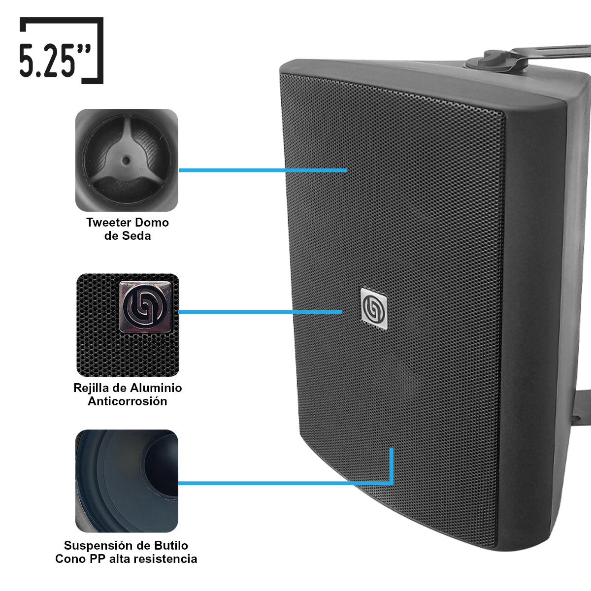 AB150-52X4-KB Kit Audio Ambiental Amplificador 8 Canales + 4 Bocinas 5.25" Negras Bluetooth Clase D 100m Cable Steelpro (Copia)