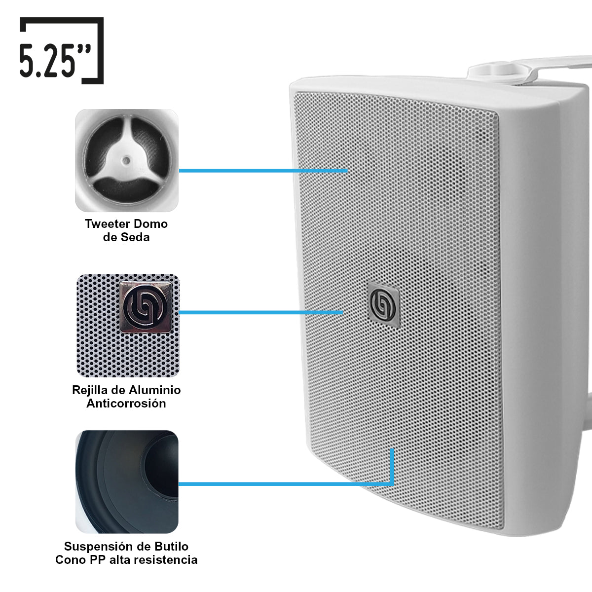 W52.50K2-W Par de Bocinas Ambientales Blancas 5.25" Pasivas 50W RMS Tweeter Seda Hi-Fi Rejilla Anticorrosión 8 Ohms Audio Profesional Steelpro