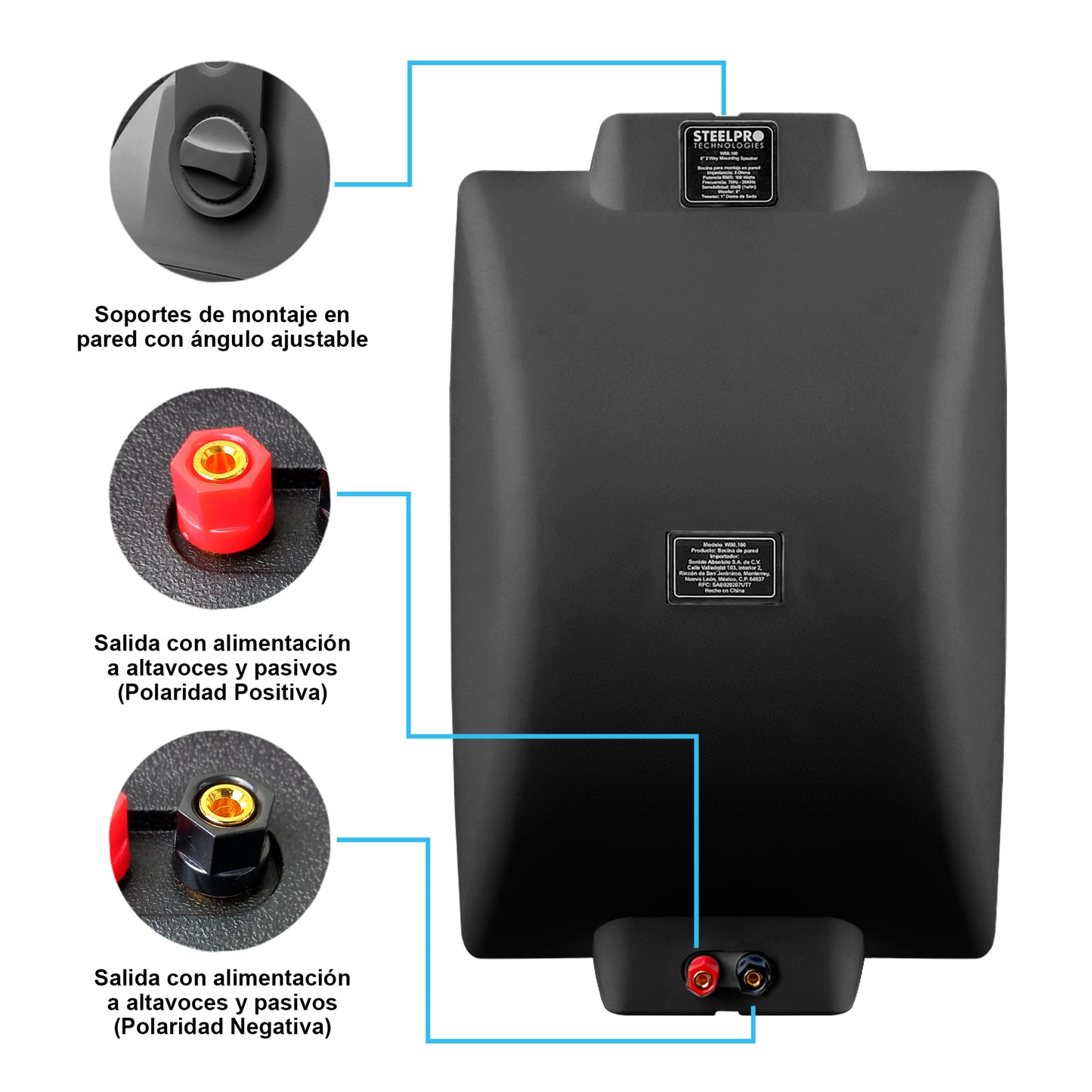 Par Bocina Bafle Ambiental Reja Anticorrosión 8pulg Steelpro Negro