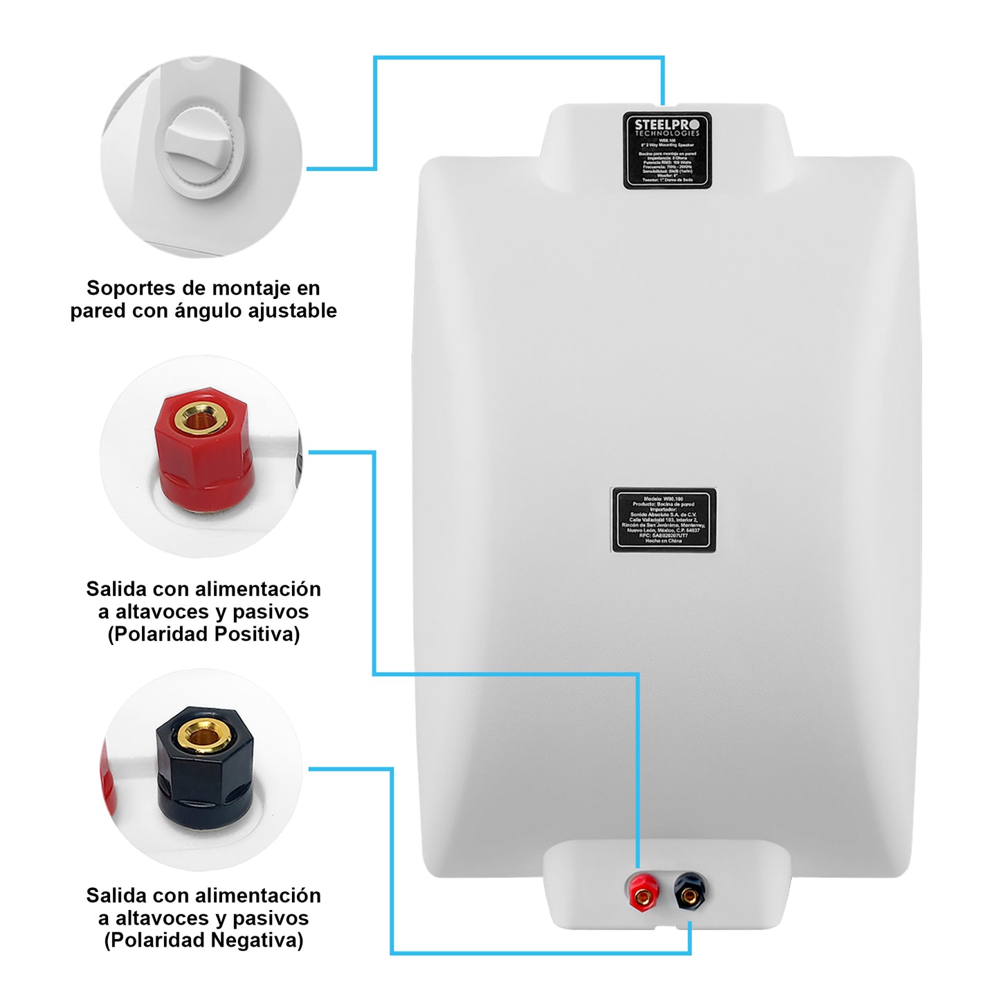 Par Bocina Bafle Ambiental Reja Anticorrosión 8pulg Steelpro Blanco