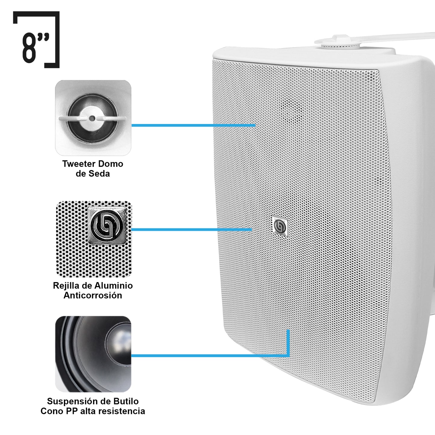 Par de Bocinas de Pared Steelpro W80.100 8” 100W RMS con Tweeter Domo de Seda Hi-Fi
