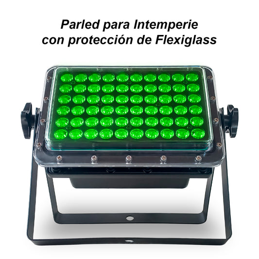 Reflector LED Exterior Steelpro WP-603PAR IP65: 60 LEDs x 3W RGB Full Color, 180W de Potencia, Control DMX de 7 Canales, Modos Automático y Audio rítmico, Carcasa de Uso Rudo para Intemperie, 4kg