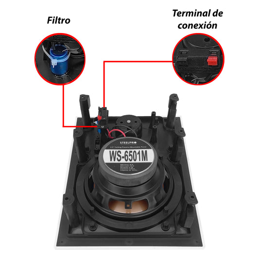 Par de Bocinas para Plafón Steelpro WS650K2 6.5” 90W RMS con Tweeter de Titanio