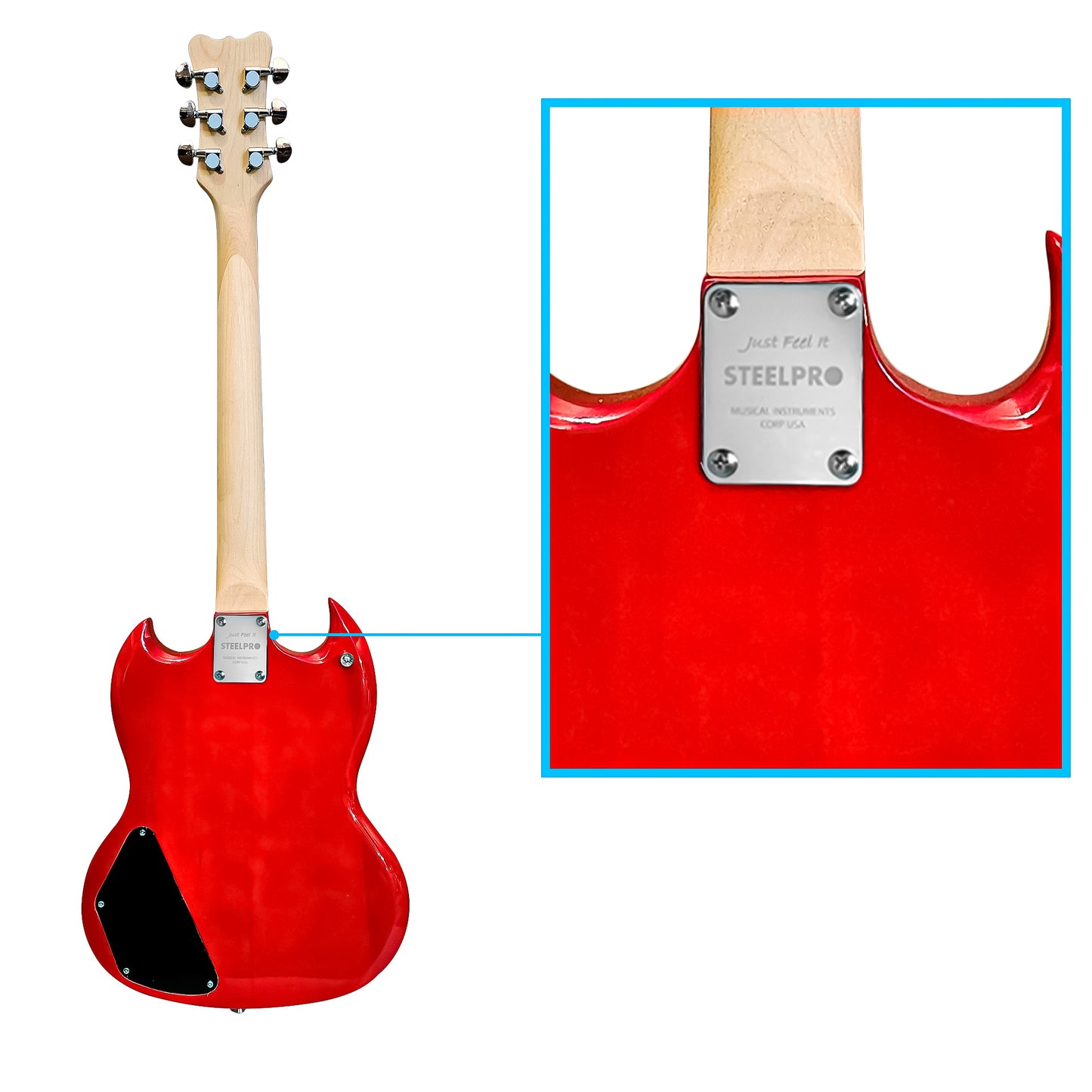 050-SK Kit Guitarra Eléctrica Transparent Red Sapele Veneer Con Amplificador 20W y Accesorios Para Diestros Jethro By Steelpro