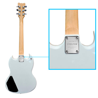 051-SK Kit Guitarra Eléctrica White Con Amplificador 20W y Accesorios Para Diestros Jethro By Steelpro