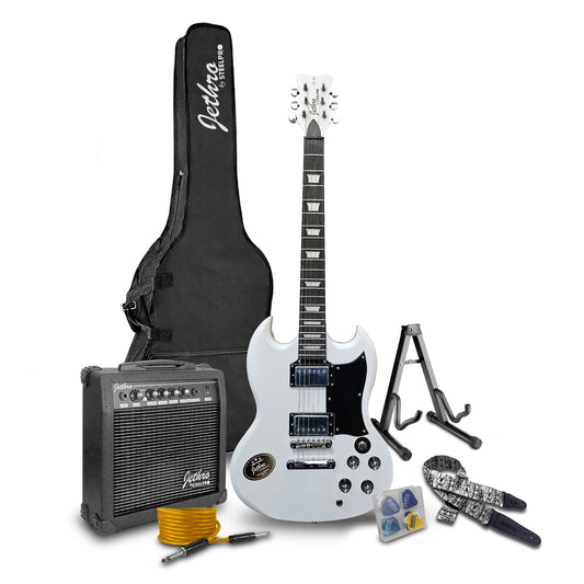 Paquete Guitarra Electrica Jethro Series By Steelpro 051-sk Diestro Blanco Alamo Negro