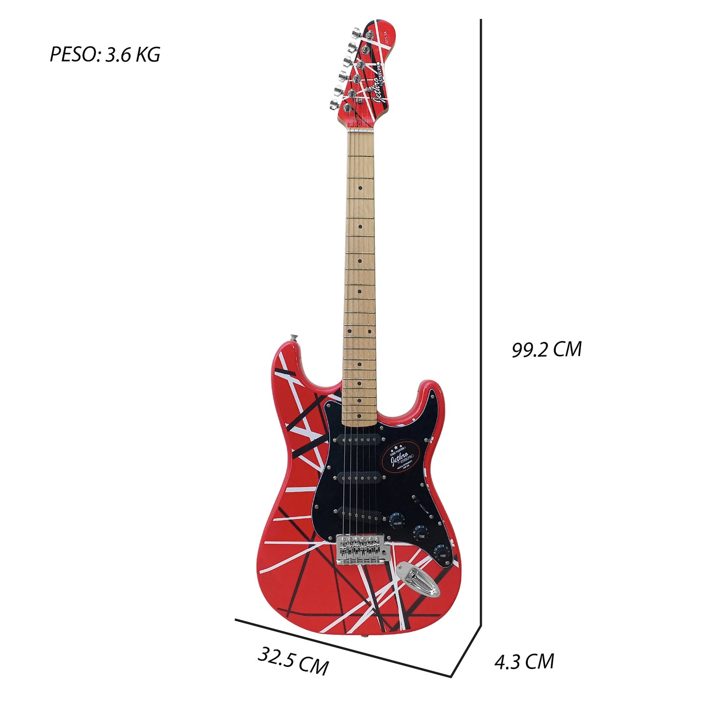 075-SK Kit Guitarra Eléctrica Red/White Strip Con Amplificador 20W y Accesorios Para Diestros Jethro By Steelpro